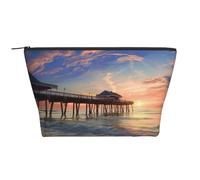 Sunset at The Beach Bridge Prints Trapezoid Makeup Bag Travel Cosmetic Organizer with Foam Padding for Gym, Office, and Weekend Trips