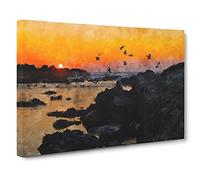 Sunset At The Beach In Spain Canvas Print | Gallery Wrapped 30mm Frame Wall Art | 30x20 inches | Ready to Hang | Coastal Seascape Picture | Living Room Bedroom Lounge Office