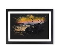 Sunset at The Beach in Spain Paint Splash Framed Print | A2 Black Framed Wall Art | Ready to Hang | Modern Beach Picture | Living Room Bedroom Lounge Office