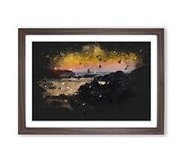 Sunset at The Beach in Spain Paint Splash Framed Print | A2 Walnut Framed Wall Art | Ready to Hang | Modern Beach Picture | Living Room Bedroom Lounge Office