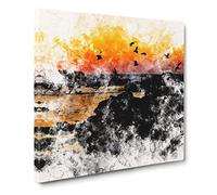 Sunset At The Beach In Spain Watercolour Canvas Print | Gallery Wrapped 30mm Frame Wall Art | 14x14 inches | Ready to Hang | Coastal Seascape Picture | Living Room Bedroom Lounge Office