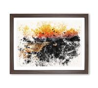 Sunset At The Beach In Spain Watercolour Modern Framed Print | A4 Walnut Framed Wall Art | Ready to Hang | Modern Beach Picture | Living Room Bedroom Lounge Office