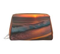 Sunset at The Beach Leather Hand-Held Zipper Makeup Bag Pen Case Stationery Box Lipstick Pouch Toiletry Bag