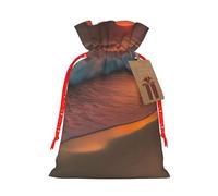 Sunset At The Beach Print Christmas Bag Drawstring Sack For Presents Xmas Seasonal Decor Gift Party Supplies