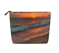 Sunset at The Beach Print Fake Hemp Makeup Bag – Travel Toiletry Pouch for Women, Daily Storage, Business Trips, and More