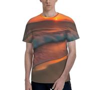 Sunset at The Beach Print Men Short Sleeve Crew Neck T-Shirt Stylish Casual Summer Various Occasions Wear Black