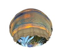 Sunset At The Beach Print Premium Double Layer Shower Cap For Women With Reusable Shower Cap For Hair - Waterproof Plastic Cap - Shower Caps For Long, Short And Curly Hairs