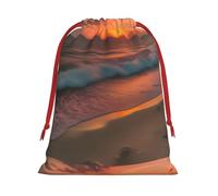 Sunset at The Beach print Super soft velvet Christmas bag, fit for Halloween promotion and daily storage