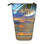 Sunset at The Beach Standing Telescopic Pencil Bag Oxford Cloth Bag Portable for Boys Girls Teens Students Office