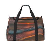 Sunset at The Beach Travel Tote Bag â€“ Large Reusable Shopping Bag, Vacation Tote, Sports Duffel Bag with Adjustable Crossbody Strap, Black, One Size