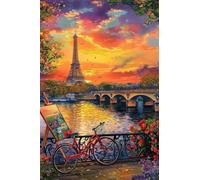 Sunset at the Eiffel Tower 500-Piece Paper Jigsaw Puzzle | Letters on The Back -Perfect Interlocking Clear Printing - Adults Educational Puzzle Ideal Gifts - Display as Artwork Idea