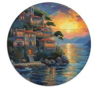 Sunset at The Harbor 1000 Piece Circular Puzzle Scenery All Ages Suitable Stress Relief & Educational Puzzle Home Decor Family Activity 1000pcs (67.5x67.5cm)