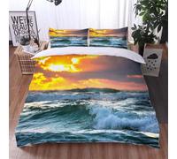 Sunset at the Seaside King Size Duvet Cover Sets Waves Bedding Set 3D Print Soft Microfiber Quilt Covers 230x220 cm with Zipper Closure and 2 Pillowcases 50x75 cm for Adults M.3147