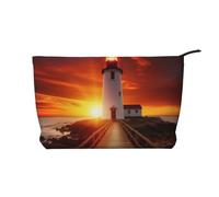 Sunset at The Seaside Printed Corduroy Makeup Bag for Women Cute Make up Bag Travel Cosmetic Bag with Wristlet