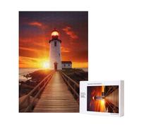 Sunset at the seaside Printed Jigsaw Puzzle with Storage Box, Wooden Puzzle for Adults and Kids, 300 Pieces Family Fun Decorative Game