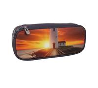 Sunset at The Seaside Printed Pu Leather Pencil Case Box Flip Pen Bag and Makeup Cosmetic Holder for Girls Boys School Students