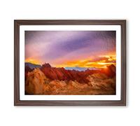 Sunset At The Valley Of Fire Modern Art Framed Print | A2 Walnut Framed Wall Art | Ready to Hang | Modern Landscape Picture | Living Room Bedroom Lounge Office
