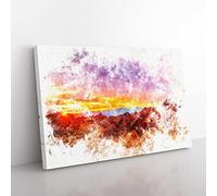 Sunset At The Valley Of Fire Watercolour Modern Canvas Wall Art Print Ready to Hang, Framed Picture for Living Room Bedroom Home Office Décor, 50x35 cm (20x14 Inch)