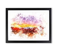 Sunset At The Valley Of Fire Watercolour Modern Framed Print | A3 Black Framed Wall Art | Ready to Hang | Modern Landscape Picture | Living Room Bedroom Lounge Office