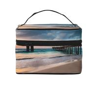 Sunset Beach and Bridge -Print Large Makeup Organizer for Travel - Waterproof Cosmetic Bag with Compartments & Straps, Premium Twill Fabric, for Gym & Professionals.