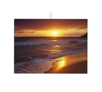 Sunset beach art Print Dish Drying Mat 18 x 24 Inch, Reversible Absorbent Dish Drainer for Kitchen Counter Microfiber Super, Large Size Dish Drying Pad Reusable Washable