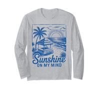 Sunset Beach Bar Palm Tree "Sunshine on My Mind" Retro Surf Long Sleeve T-Shirt