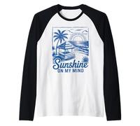 Sunset Beach Bar Palm Tree "Sunshine on My Mind" Retro Surf Raglan Baseball Tee