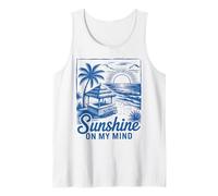 Sunset Beach Bar Palm Tree "Sunshine on My Mind" Retro Surf Tank Top