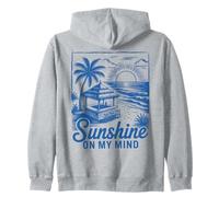 Sunset Beach Bar Palm Tree "Sunshine on My Mind" Retro Surf Zip Hoodie