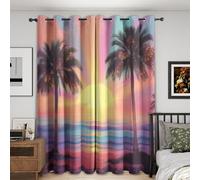 Sunset Beach Blackout Curtains, 46x54, Tropical Coastal Palm Tree Ocean Curtains for Bedroom Livingroom, Thermal Eyelet Curtains & Drapes 54 Drop, Window Treatments, 2 Panels M&1027