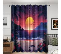 Sunset Beach Blackout Curtains, 46x72, Tropical Coastal Palm Tree Ocean Curtains for Bedroom Livingroom, Thermal Eyelet Curtains & Drapes 72 Drop, Window Treatments, 2 Panels M&1022