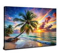 Sunset Beach Coastal Wall Art Bathroom Wall Decor Nature Sand Dune Ocean Landscape Picture Canvas Prints Photography, Tropical Seascape Palm Trees Painting Poster Artwork Home Decorations 12x16”
