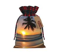 Sunset beach Fashionable Print Small Drawstring Storage Bag Lightweight and Beautiful for Various Festivals