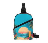 Sunset Beach Foldable Sling Bag for Men Women Water Resistant Chest Bag Sea Palm Tree Fanny Pack Crossbody Backpack for Travel Hiking Sports