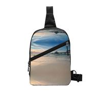 Sunset Beach Foldable Sport Sling Bag,Lightweight Crossbody Chest Pack with Multiple Pockets,Water-Resistant Polyester Fabric,Compact Travel Daypack