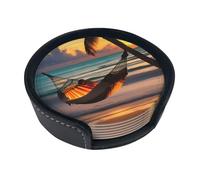 Sunset Beach Hammock 6-Piece Coaster Set, Round Coaster Set Suitable For Various Mugs,* For Home Decoration Desktop Protectors.