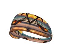 Sunset Beach Hammock Printed Sports Headbands Wicking Hair Headwraps, Non-Slip Workout Headbands for Gym, Running, Yoga, Tennis