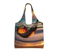 Sunset beach hammock Printed women's canvas bag - casual shoulder bag + handbag dual-purpose design,