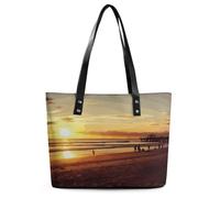Sunset Beach Handbag for Women Leather Tote Bag Exquisite Satchel Bags Ladies Casual Work Handbag Bucket Purse Fashion Top Handle Bag Large Capacity Weekender Hobo Bags