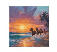 Sunset Beach Horses Pattern Cloth Napkins 20"X 20" Reusable Soft Napkin Dinner Cloth Napkin Home Decor Table Serviettes for Kitchen Wedding Daily Use