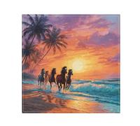 Sunset Beach Horses Print Cloth Napkins 20"X 20" Reusable Soft Napkin Dinner Cloth Napkin Home Decor Table Serviettes for Kitchen Wedding Daily Use