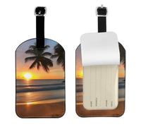 Sunset Beach Leather Luggage Tag-Personalised ID Bag Tag for Suitcase, Privacy Cover Travel Accessory with Strap for Suitcase Backpack