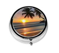 Sunset Beach Mini Round Pill Box, can be Put into Wallet, Pocket, Light and Convenient, 3 Compartment Pill Box, Portable Pill Box,