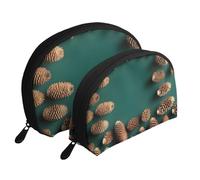 Sunset beach Moon Cosmetic Bag, Travel Makeup Pouch, Portable Waterproof Cosmetic Pouch for Girls Women., Pine Cone Border, One Size