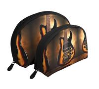 Sunset beach Moon Cosmetic Bag, Travel Makeup Pouch, Portable Waterproof Cosmetic Pouch for Girls Women., Instrumental Guitar, One Size