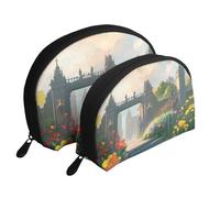 Sunset beach Moon Cosmetic Bag, Travel Makeup Pouch, Portable Waterproof Cosmetic Pouch for Girls Women., Outside The Castle Gate, One Size