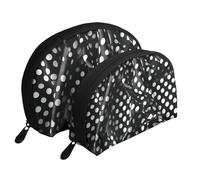 Sunset beach Moon Cosmetic Bag, Travel Makeup Pouch, Portable Waterproof Cosmetic Pouch for Girls Women., Black And White Corrugated Dots, One Size