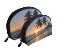 Sunset beach Moon Cosmetic Bag, Travel Makeup Pouch, Portable Waterproof Cosmetic Pouch for Girls Women., Sunset Beach, One Size