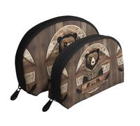 Sunset beach Moon Cosmetic Bag, Travel Makeup Pouch, Portable Waterproof Cosmetic Pouch for Girls Women., Rustic Lodge Bear, One Size