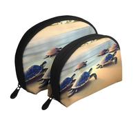 Sunset beach Moon Cosmetic Bag, Travel Makeup Pouch, Portable Waterproof Cosmetic Pouch for Girls Women., Turtles On The Beach, One Size